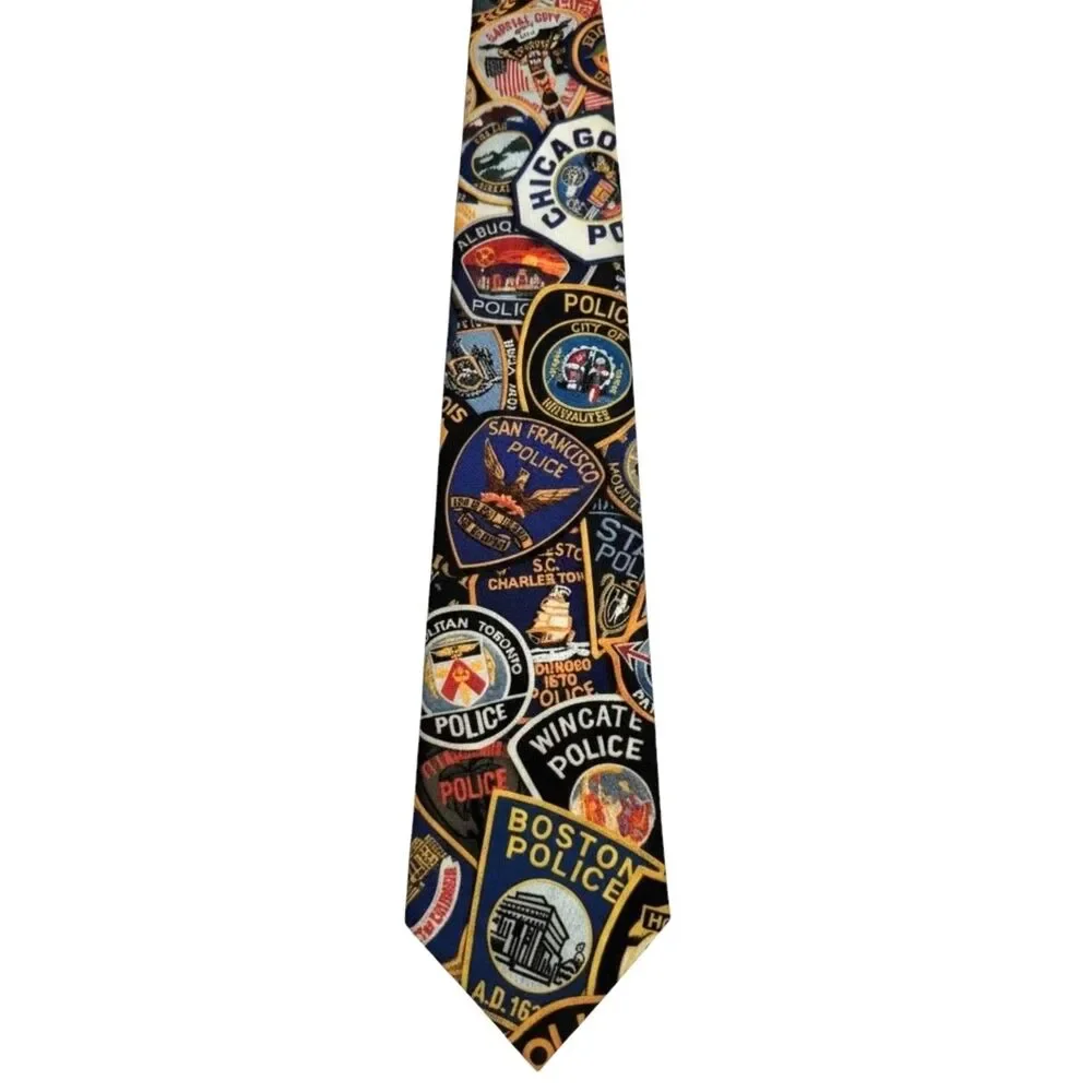Ralph Marlin Vintage 1995 Police Patches Novelty Tie Made in USA Law Enforcement